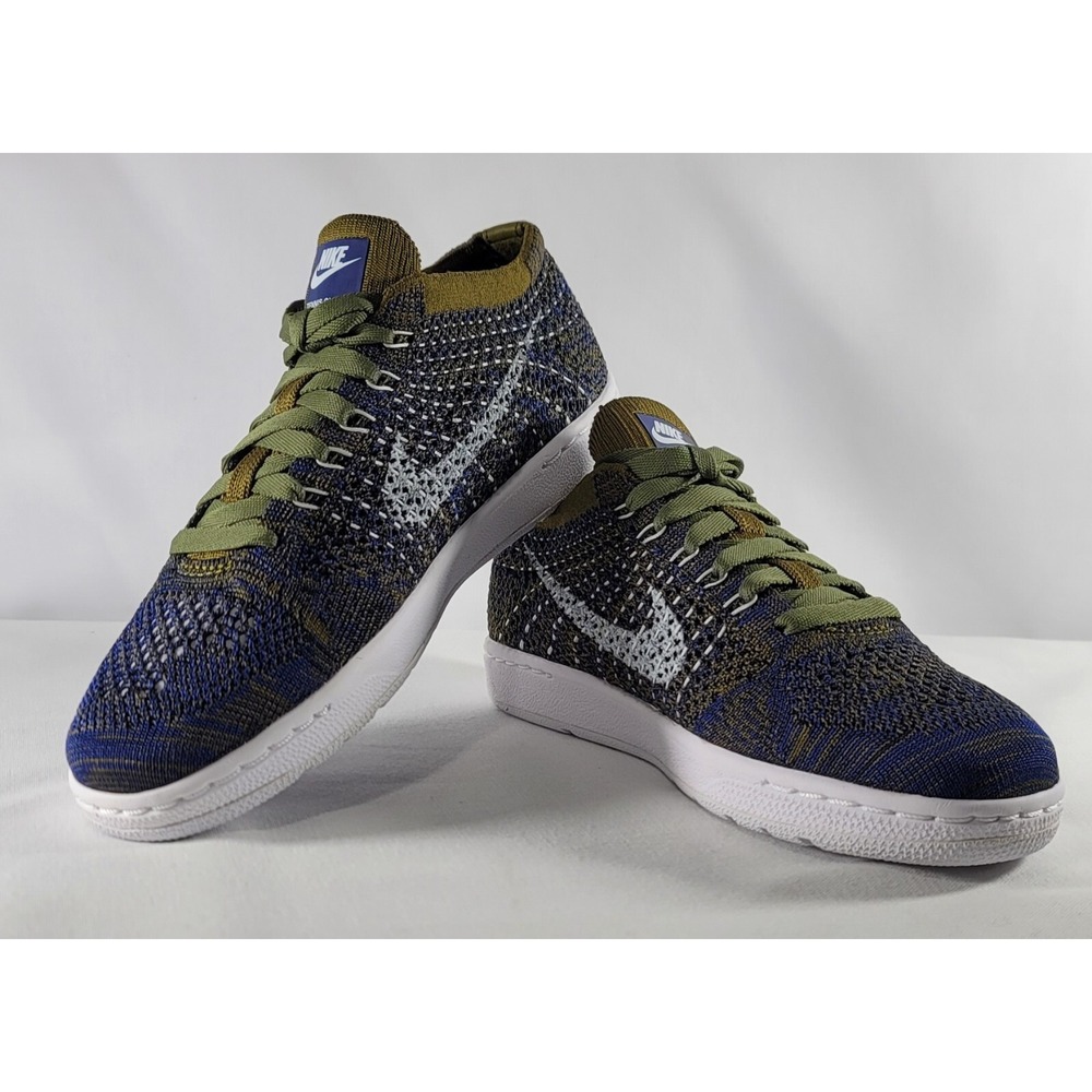 NIB Wms Sz 6 Nike Tennis Classic Ultra Flyknit Olive Flak/White-Deep Royal-Black